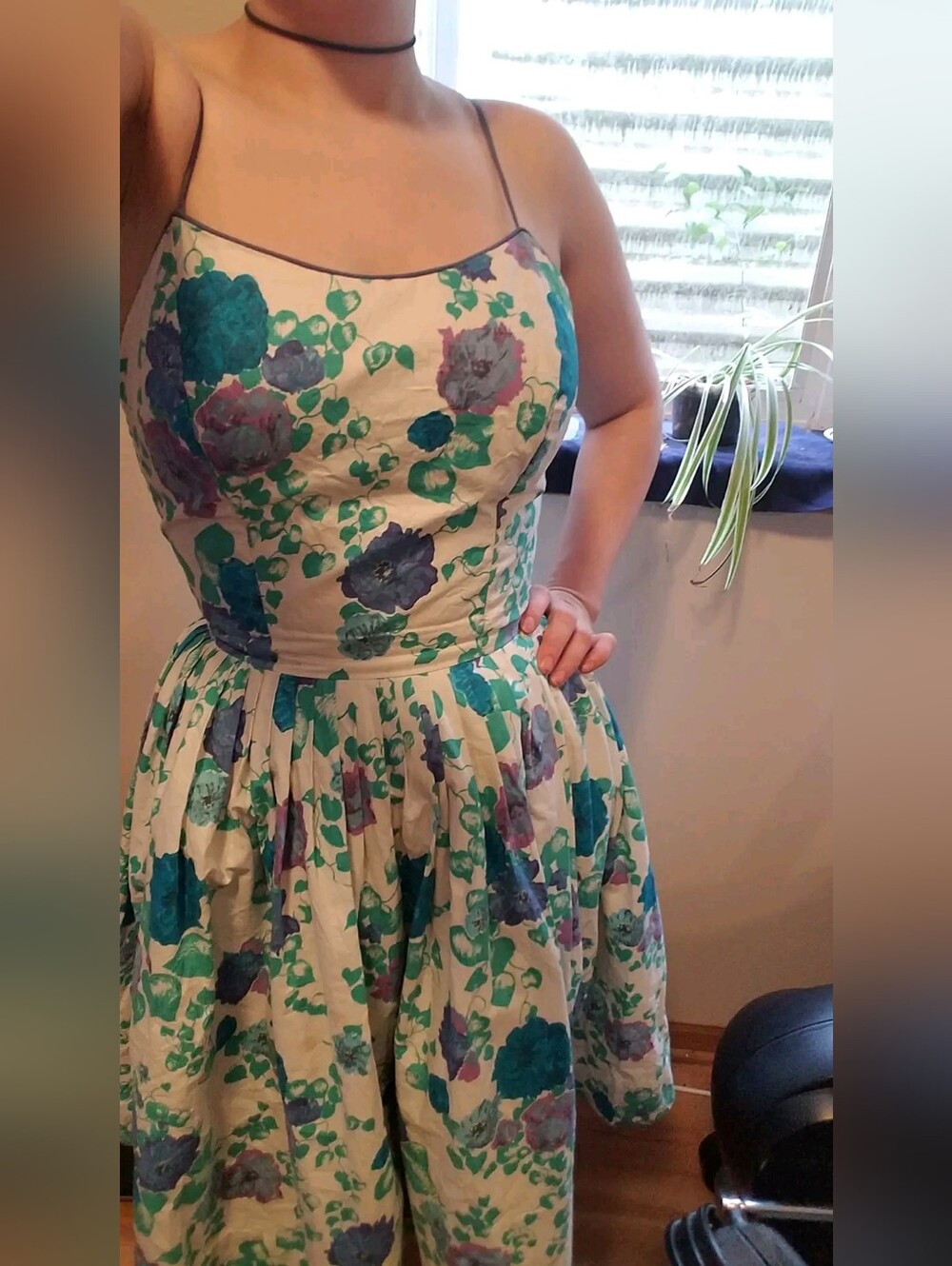 Vintage 1950s Reversible Purple/floral Dress XS